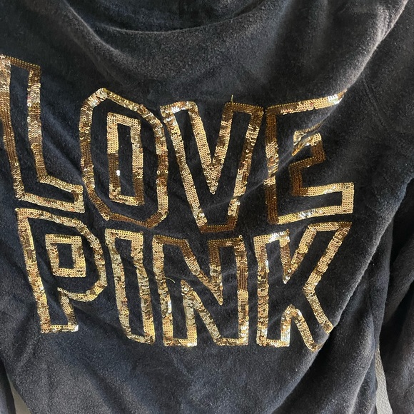 PINK Victoria’s Secret Gold Sequin Bling Black Velour Zip-Up - Picture 2 of 11